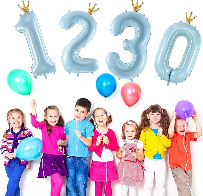 Number 3 Foil Balloon with Crown, 40-Inch Light Blue | Light blue number 3 foil - Image 4