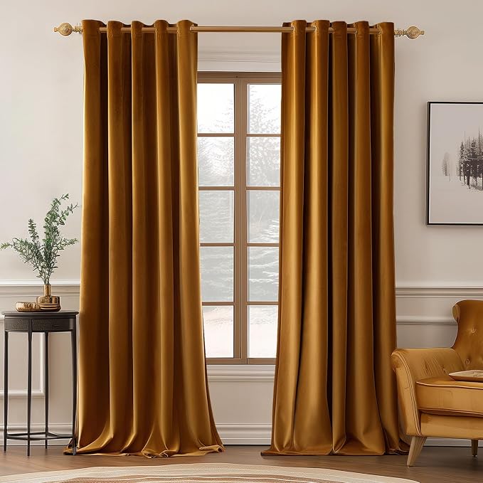 MIULEE Velvet Curtains Golden Brown 66 x 96 Inch Length Set of 2 | Grommet by MIULEE
