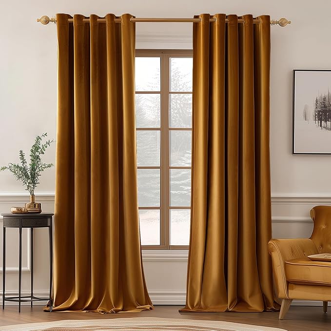 MIULEE Velvet Curtains Golden Brown 72 x 84 Inch Length Set of 2 | Grommet by MIULEE