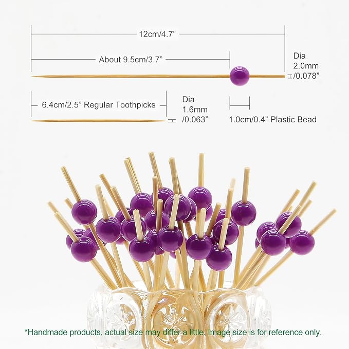 Minisland Purple Pearl Bamboo Cocktail Picks, Fancy Appetizer Toothpicks | 4.7 - Image 2