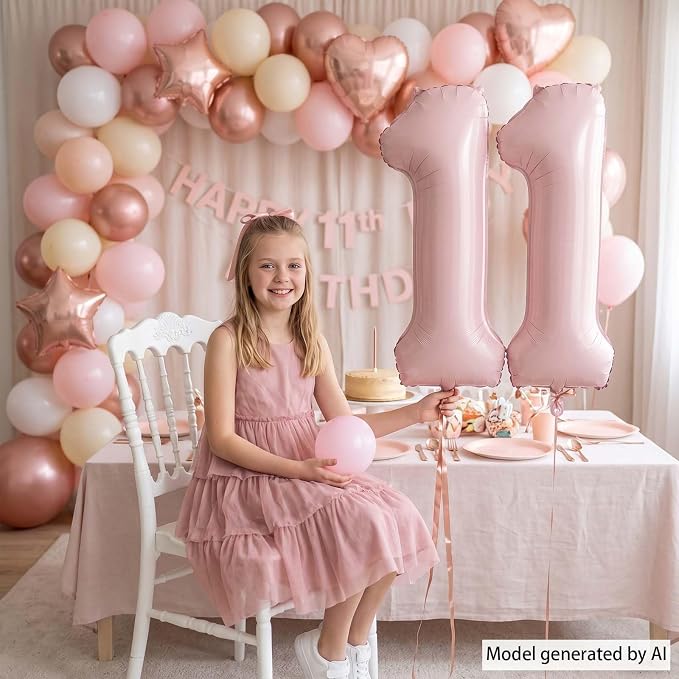 Baby Pink Number 11 Balloon 40 Inch, Muted Pastel Foil Party Supplies | - Image 2