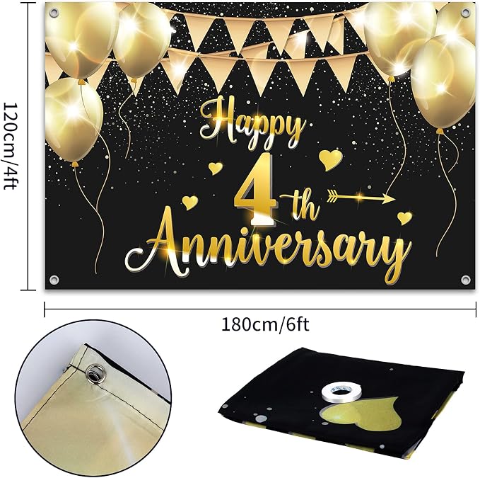 HAMIGAR 6x4ft Happy 4th Anniversary Banner Backdrop - Image 2