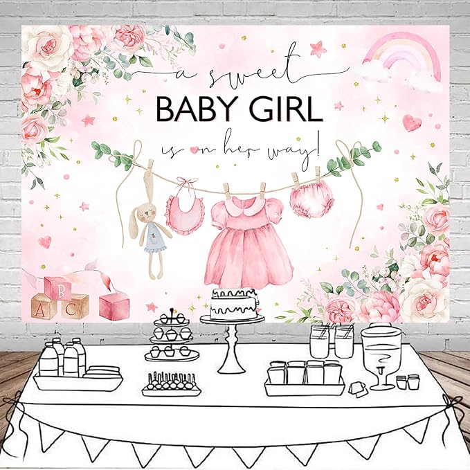 Mocsicka 7x5ft Pink Baby Shower Backdrop - Image 7