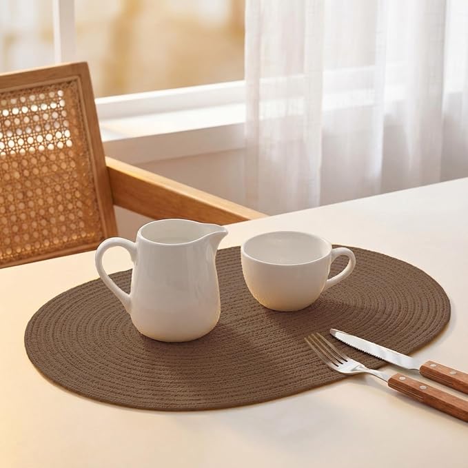Placemats Set of 6, Woven Oval Braided Dining Table Mats | 12 x 17.5 Inch Size - Image 5