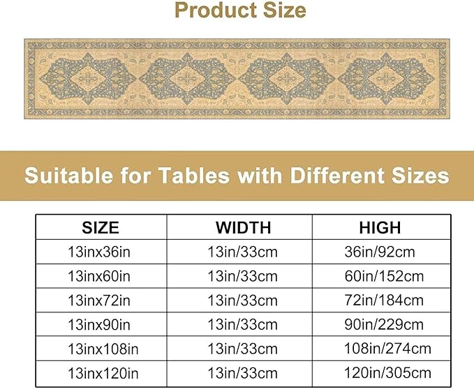 Boho Table Runner,Vintage Geometric Traditional Textured Rustic Farmhouse Bohemia for Home Farmhouse Kitchen Table Dining Coffee Room Garden Party Wedding Decor 13x120in