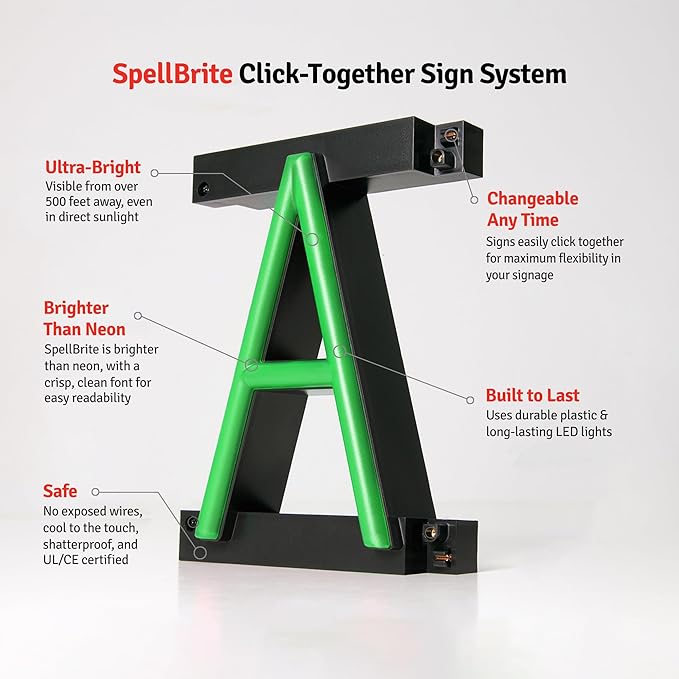 SpellBrite COLD BEER Sign | Beer-Related Sign with Neon Look, Green LED Light Source | 16.8" x 15.0"