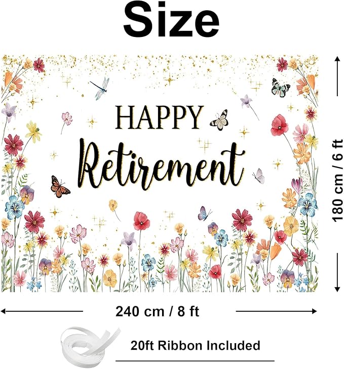 Happy Retirement Banner Wildflower Themed Happy Retirement Party Decorations - Image 2