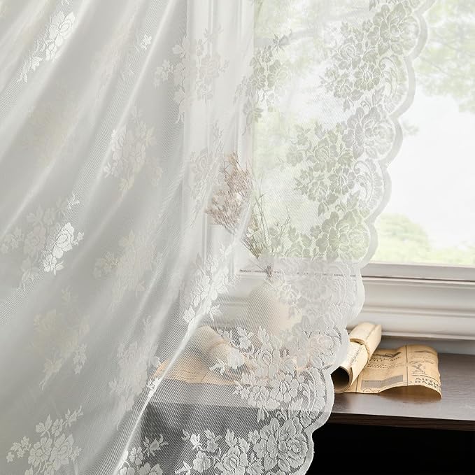 Kotile Ivory Lace Curtains for Kitchen Windows W52 x L45 Inch, 2 Panels | Rod by Kotile+Curtains