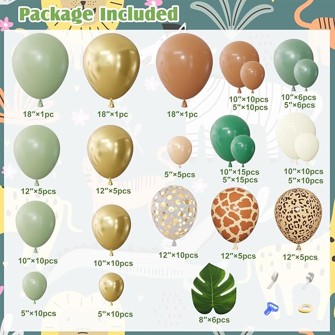 170Pcs Jungle Safari Balloons Arch Garland Kit - Image 2