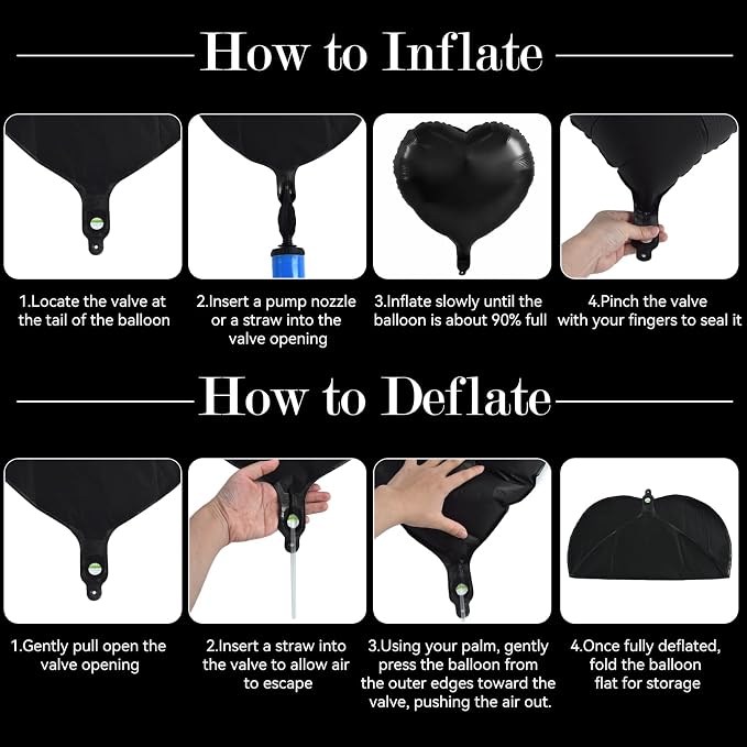 TONIFUL 15 Pack 18 Inch Matte Black and Dusty Blue Heart Foil Balloons Dark - Image 6