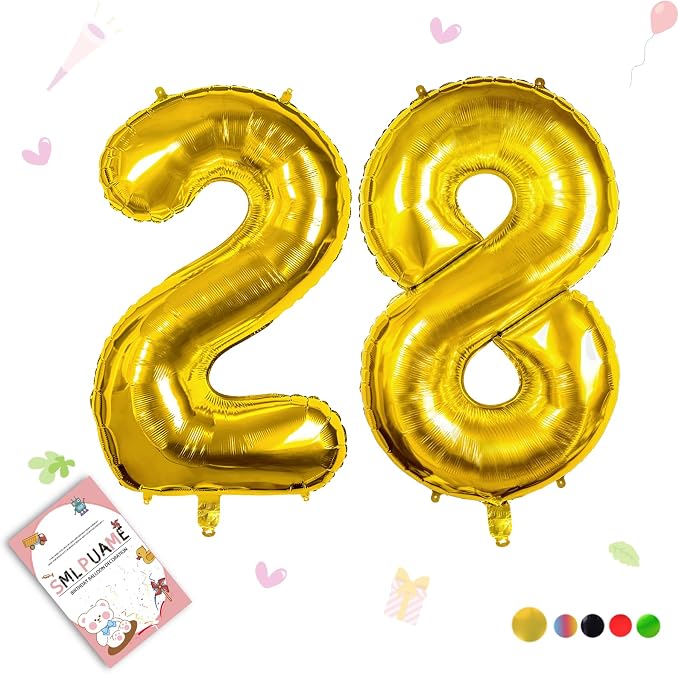 40 Inch Gold 28 Balloon Numbers, 28th Birthday Party Decorations | Large Self by Smlpuame
