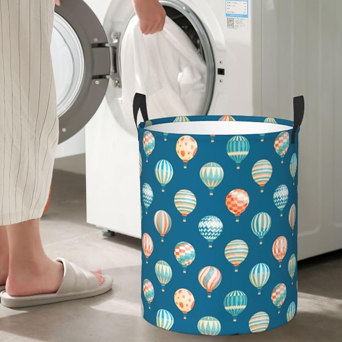 Cute Hot Air Balloons Round Laundry Hamper Storage Basket Toys Clothes - Image 6