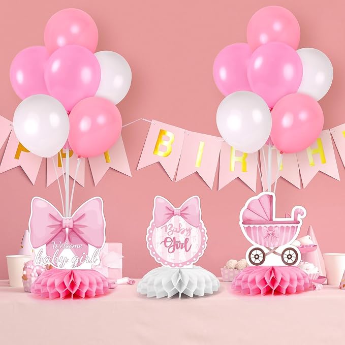 6 Set Pink Baby Shower Decorations Pink Balloon Centerpiece - Image 8