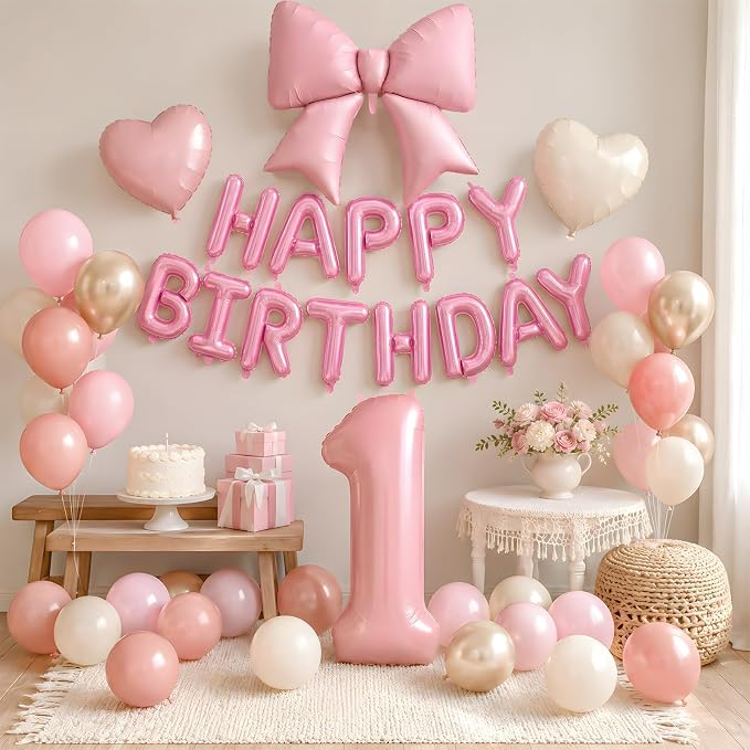 Dusty Pink Number 1 Balloon, 1st Birthday Decorations - Image 4