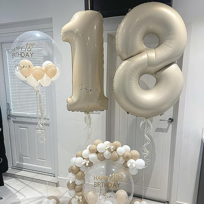 Cream Number 10 Balloons, 40 Inch 10 Balloons Giant Helium Foil Mylar Beige 10 - Image 3