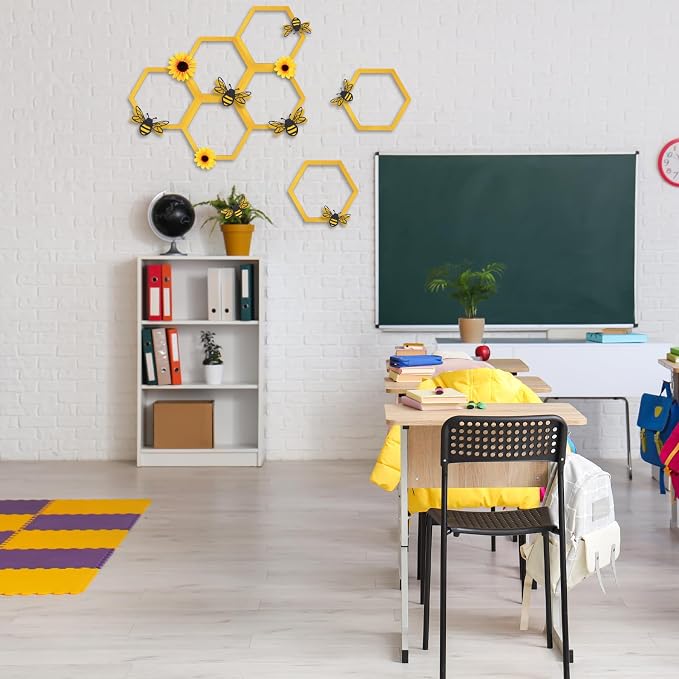 Yousoontic 26 Pcs Honeycomb Decorations Include 7.9'' Wooden Hexagon 3D Bee - Image 6