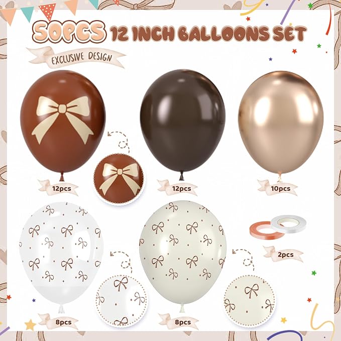 Brown Bow Balloons, Neutral Brown Balloons 50pcs 12 Inch Dark Coffee Tan - Image 2