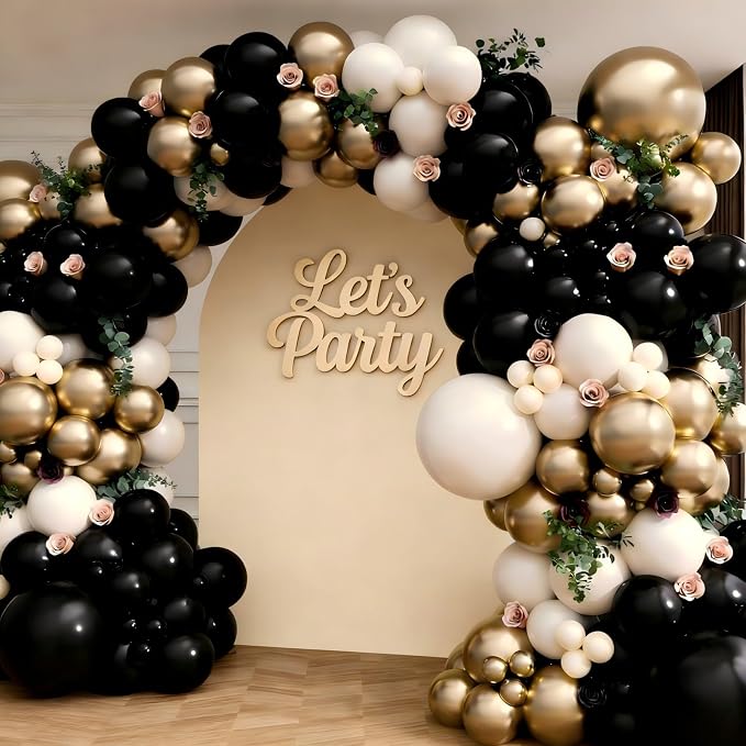 Black Gold Sand White Balloon Garland Arch Kit 143Pcs Sand White Black Chrome - Image 3