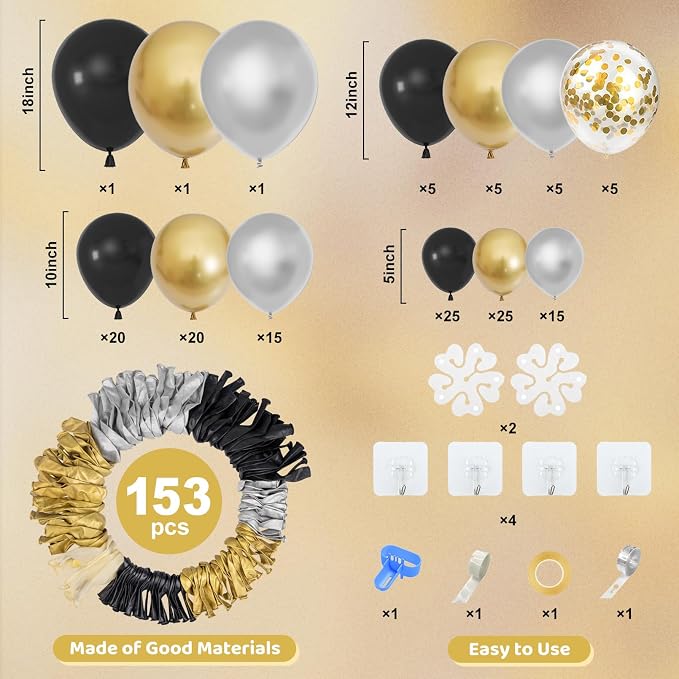 Amandir 153pcs Black and Gold Balloons Arch Garland Kit Different Sizes | 18 12 - Image 3