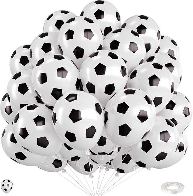 Black White Soccer Ball Balloons, 12 Inch Soccer Printed Balloon by FEYG