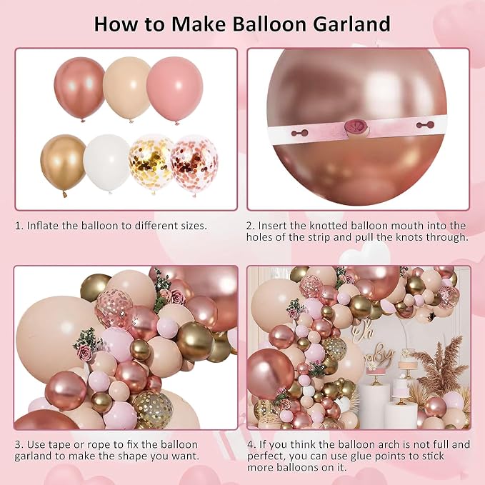Rose Gold Pink Balloon Garland Kit, Nude White Gold Confetti | Pastel Pink Gold - Image 3