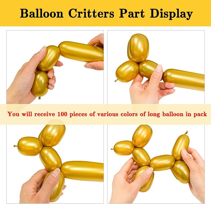Metallic 260 Gold Long Balloons Chrome 100 Pack Twisting Animal Balloons - Image 3