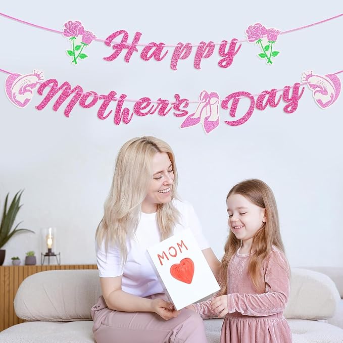 Happy Mother's Day Banner Mothers Day Bunting Banner Garland Heart Signs - Image 4