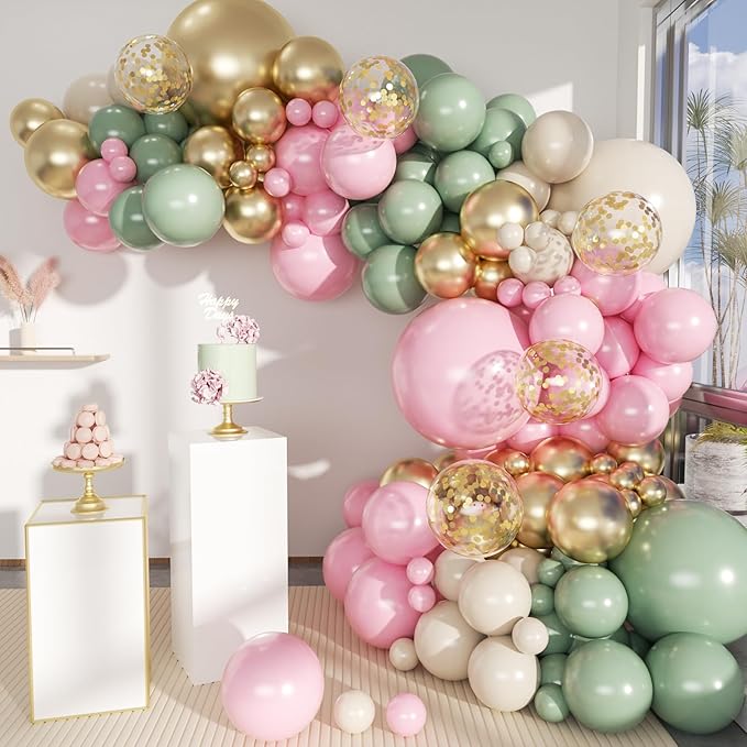MEBAY Sage Green Pink Gold Balloon Arch Kit by MEBAY