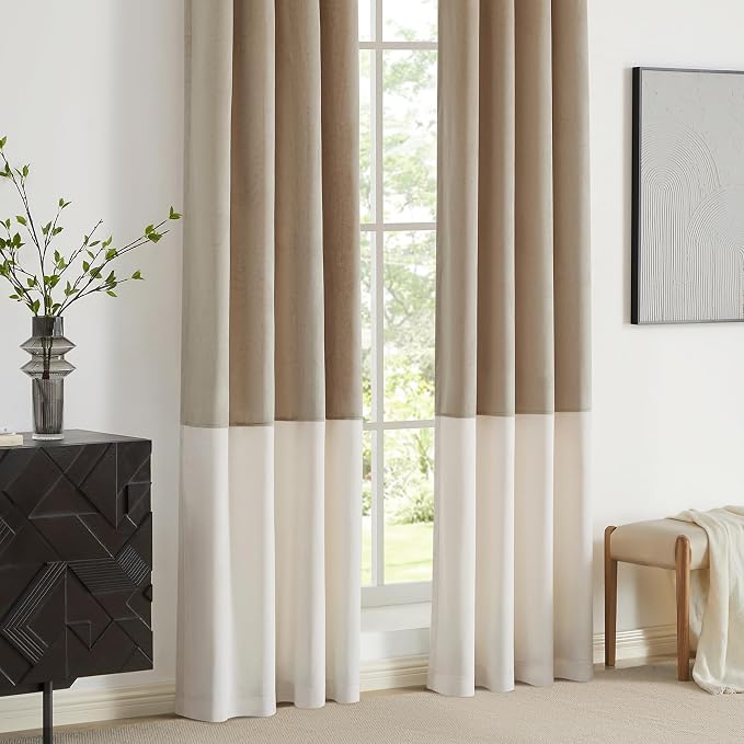 BULBUL Luxury Two Tone Velvet Curtains 96 inch- Cream Ivory Champagne | Modern - Image 4