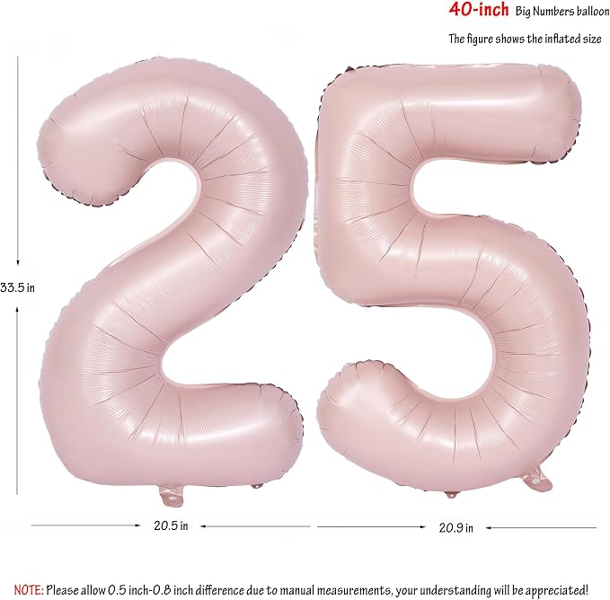 40 In Matte Pink Number Balloons Helium Foil Mylar Balloon Party Digital 25 | - Image 2