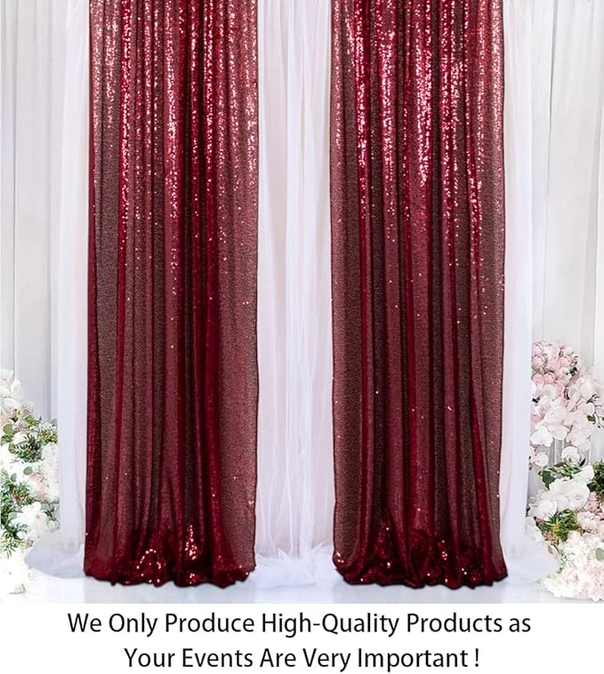 ShinyBeauty Sparkle Backdrop Curtain Burgundy 2 Panels Set Sequin Photo Backdrop Wine 2FTx8FT Sequin Backdrop Curtain Pack of 2-1220S