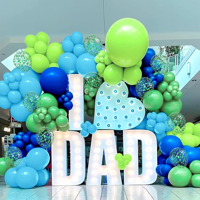Blue Green Balloons 12 Inch Royal Blue Fruit Light Green Confetti Balloon - Image 3
