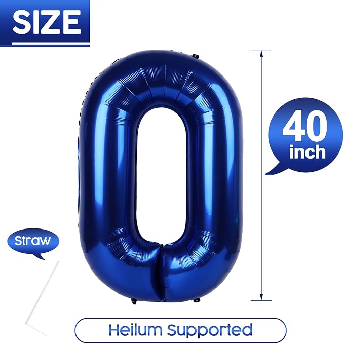 0 Balloon - Night Blue Birthday Number Balloons, 40 Inch Party Decorations | - Image 5