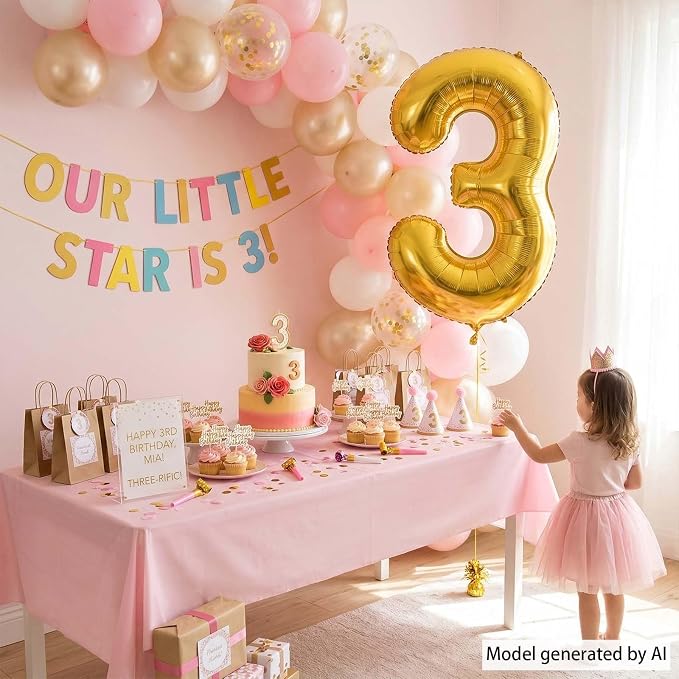 Gold Number 3 Balloon 40 Inch, Shiny Gold Foil - Image 6