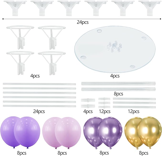 4 Sets Balloon Stands Kit for Table Purple Gold Balloons Holder Sticks - Image 8
