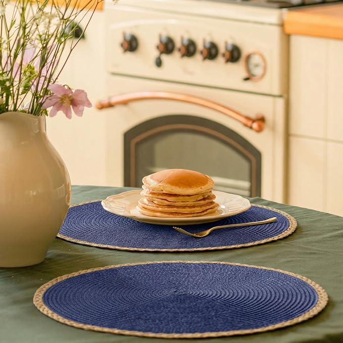 Round Placemats Set of 6, Woven Table Mats, Thin Edge, 15 Inch Diameter - Image 6