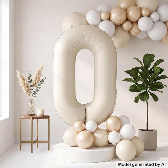 40 Inch Cream Foil Number 0 Balloon - Image 4