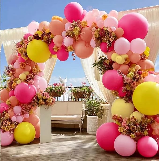 Pink Yellow Balloon Arch Double Stuffed Baby Pink Peach Balloons | Different - Image 5