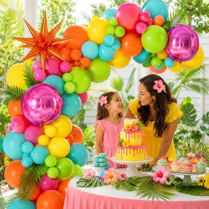 Tropical Balloon Arch Kit, Hot Pink Orange Yellow Green Teal Blue Tropical - Image 5
