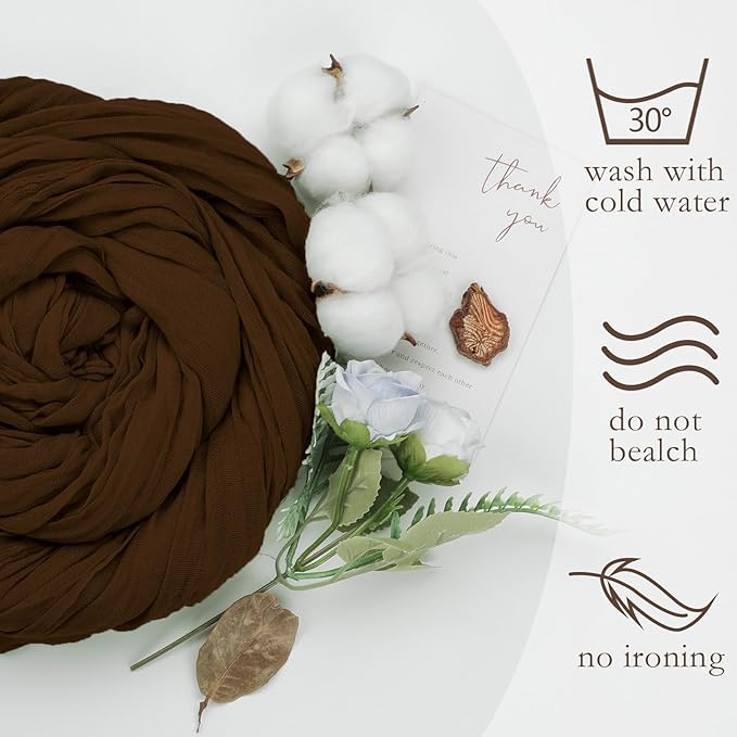 12 Pack Brown Cheesecloth Fall Table Runner 10ft Boho Gauze Fabric Cheese Cloth Table Runner 35 x 120 Inch Rustic Sheer Runner for Thanksgiving Wedding Decor Baby Shower Party Centerpiece Decoration