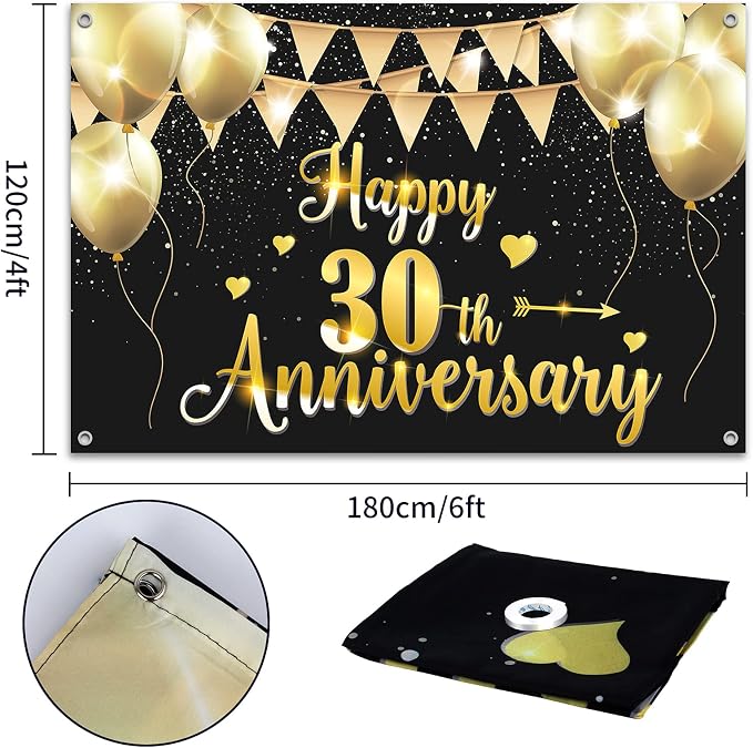 HAMIGAR 6x4ft Happy 30th Anniversary Banner Backdrop - Image 2