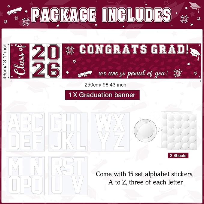 Graduation Congratulations Banner Decorations, Class of 2026 Personalized - Image 2