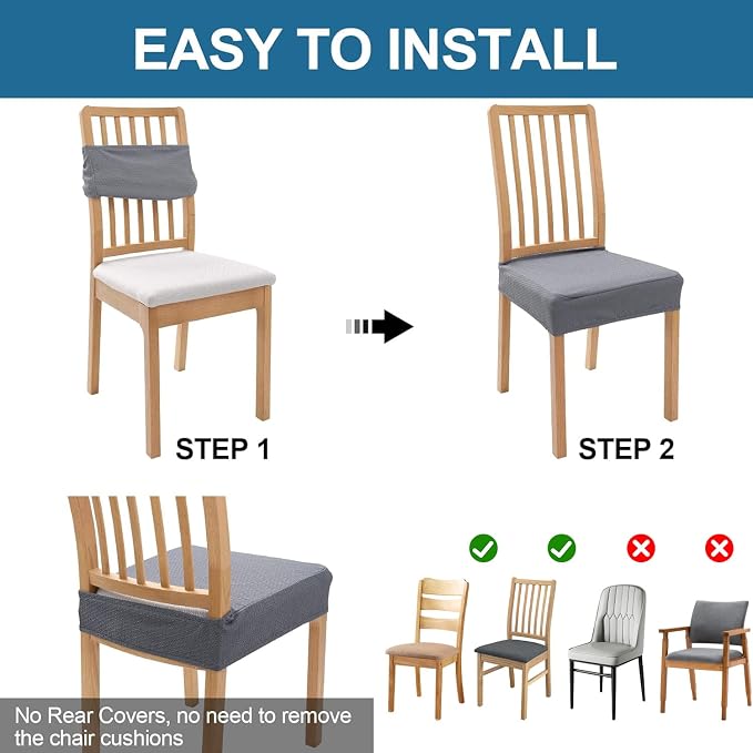 Smiry Waterproof Seat Covers for Dining Room Chairs, No Rear Covers | Stretch - Image 5