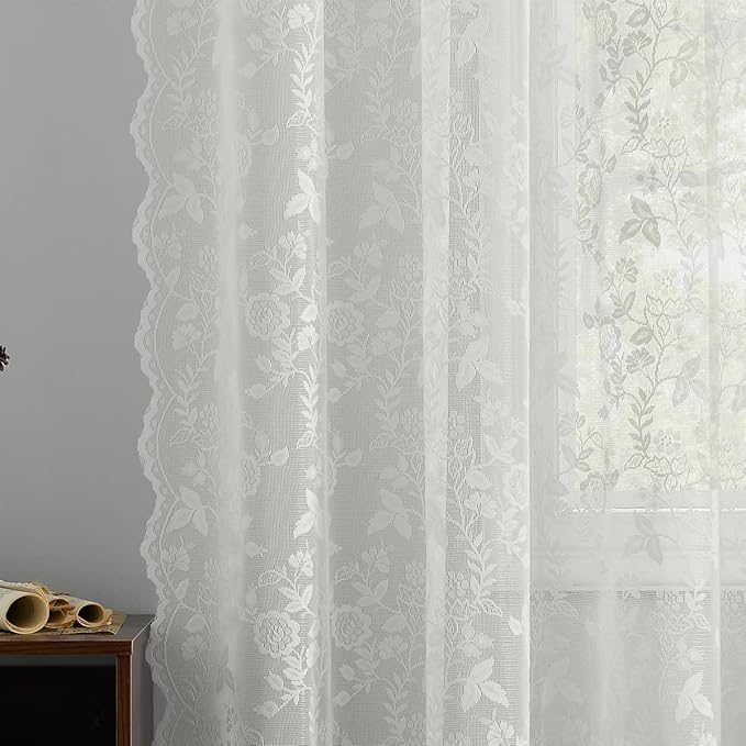 FINECITY Ivory Floral Lace Curtains by FINECITY
