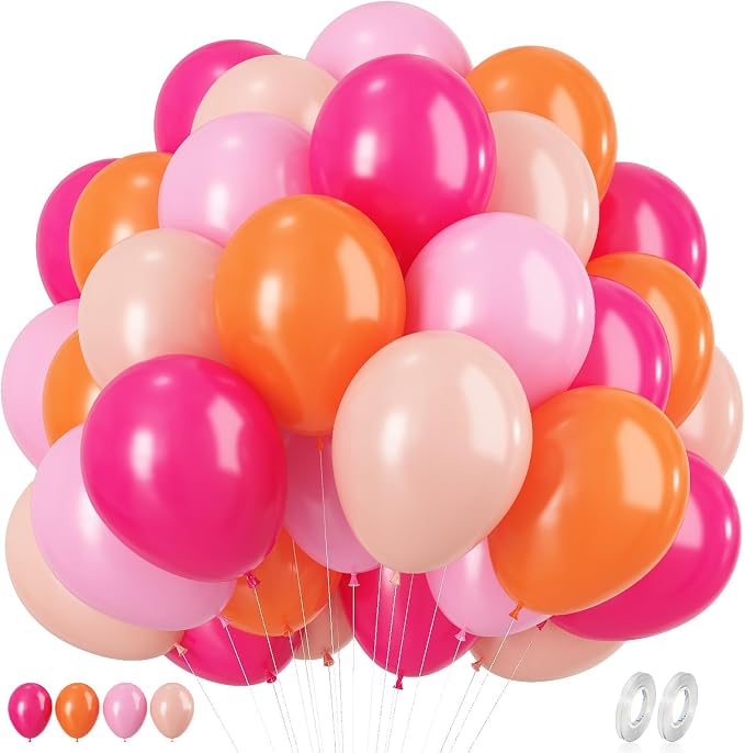 Pink and Orange Balloons, 12 Inch Latex Balloon by KEPMOV