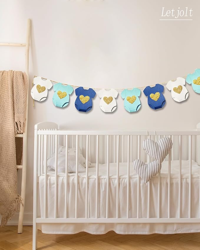 Letjolt Blue Baby Shower Boys Garland Gender Reveal Banner 9 Flags | Pre-Strung - Image 4