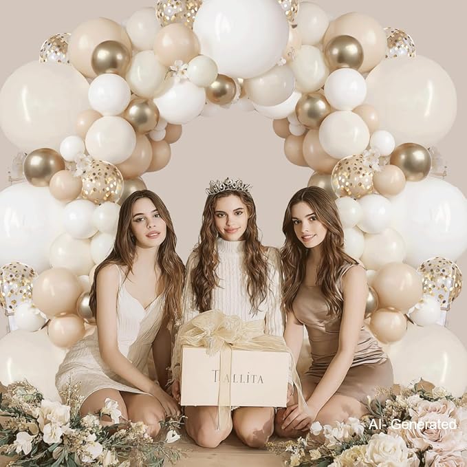 Sand White Ivory Gold Balloon Arch Kit, Party Decoration | Light White Beige - Image 5