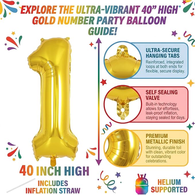 40 Inch Gold Number 1 Foil Balloon - Image 2