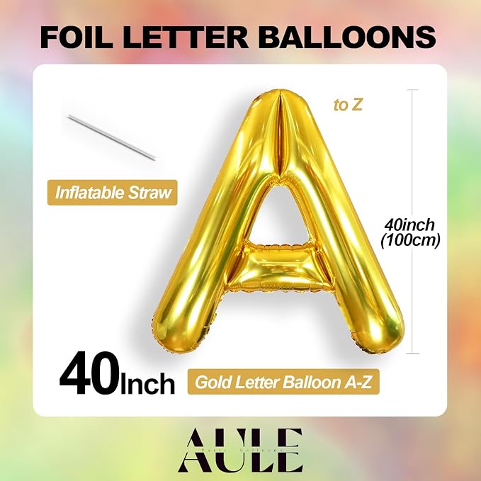 AULE 40 Inch Gold B Balloon Letter Foil A-Z Birthday Big Alphabet | Birthday - Image 6