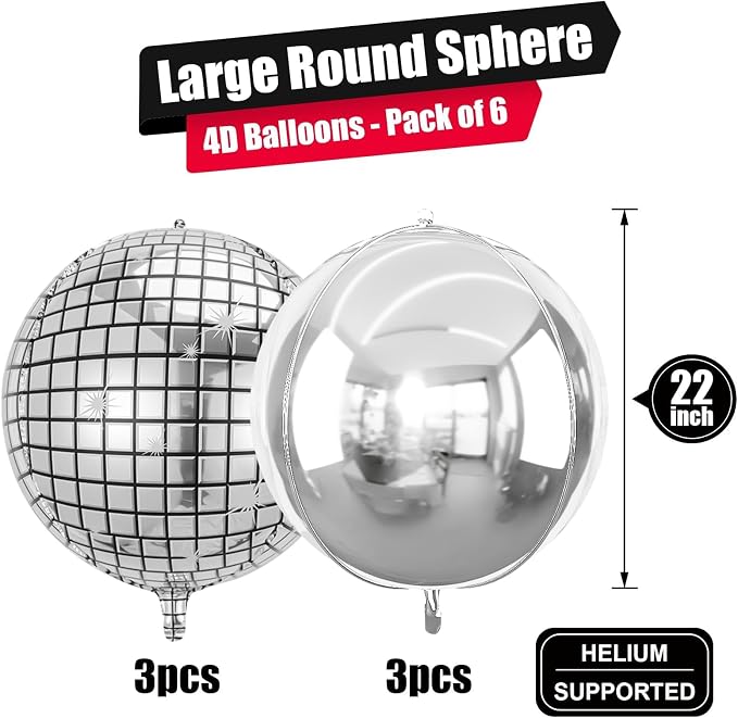 6Pcs 22 Inch Silver Balloons, Disco Ball Balloons - Image 2